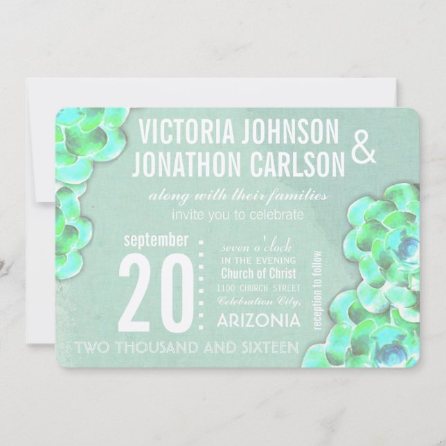 Invitación Suculento Boda moderno de Mint Green (Anverso)