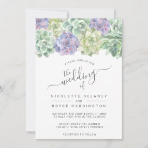 Invitación Suculento Boda púrpura verde botánico