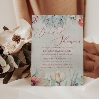 Invitación Suculento Boho Bridal Shower Sage Peach Rústico
