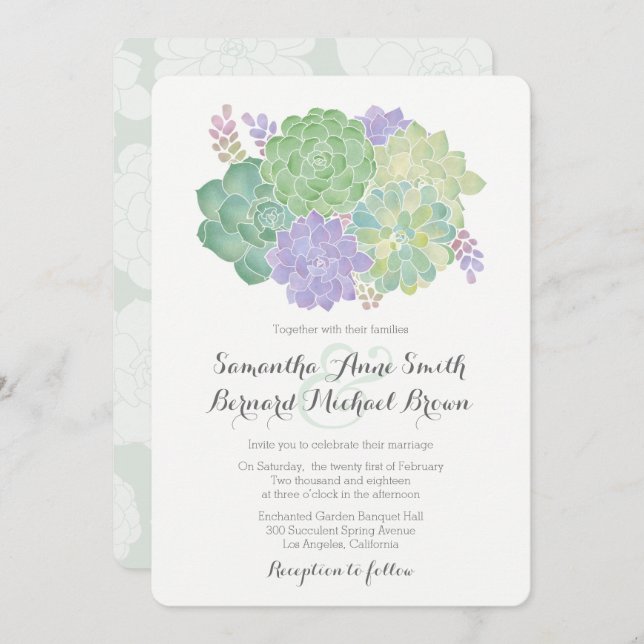 Invitación Suculento Bouquet Elegant Wedding Invitation (Anverso / Reverso)