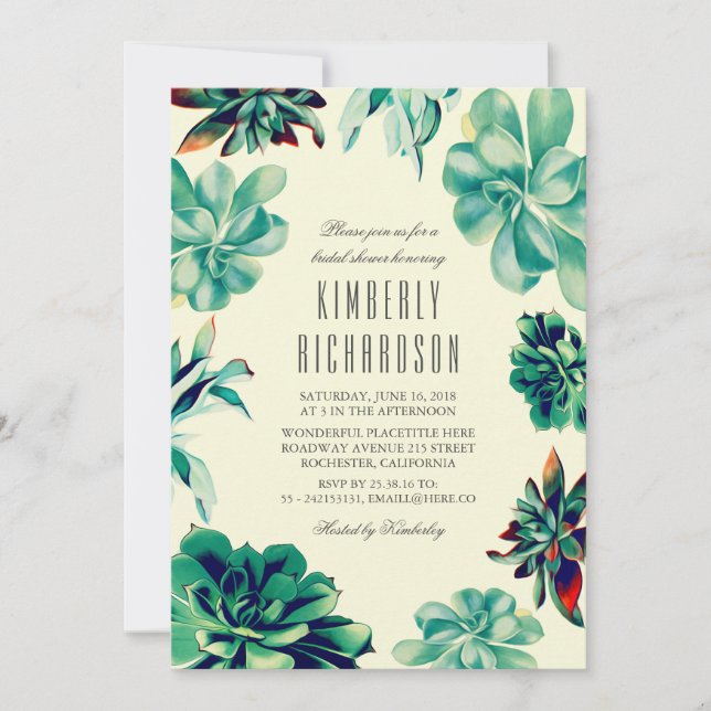 Invitación Suculento Bouquet - Floral Verde azulada ducha de  (Anverso)