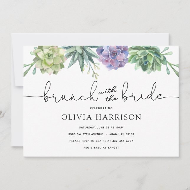 Invitación Suculento brunch con la ducha de novia (Anverso)