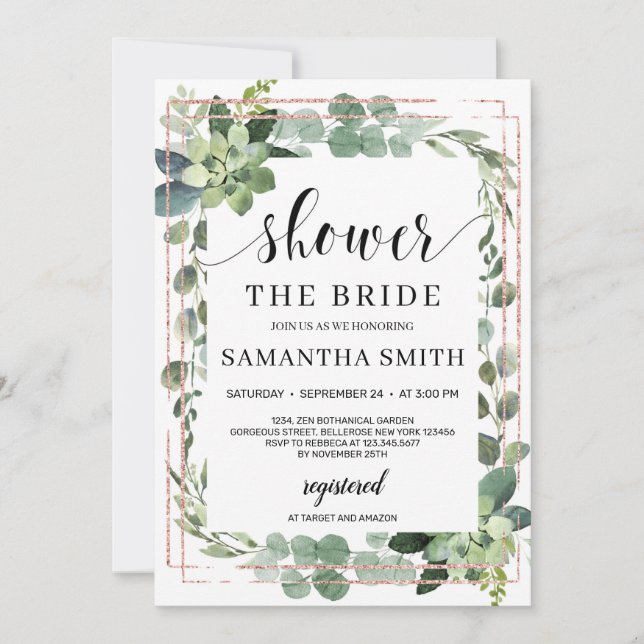 Invitación Suculento brunch floral a la moda boho verde (Anverso)