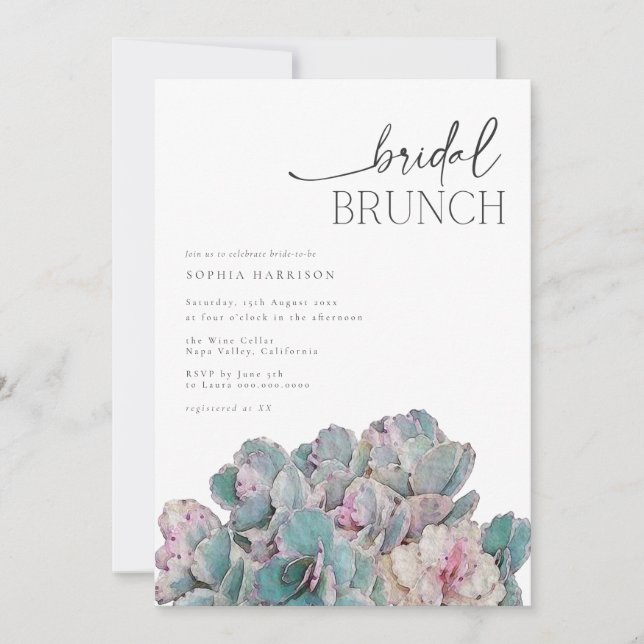 Invitación Suculento Brunch Mínimo Bridal Desert (Anverso)
