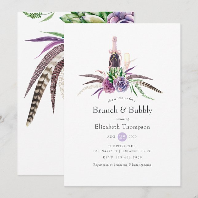 Invitación Suculento Brunch místico y ducha de novias burbuje (Anverso / Reverso)