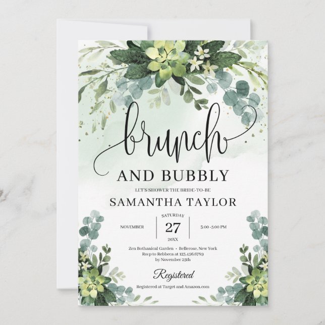 Invitación Suculento brunch y bubby de vegetación bohemia (Anverso)