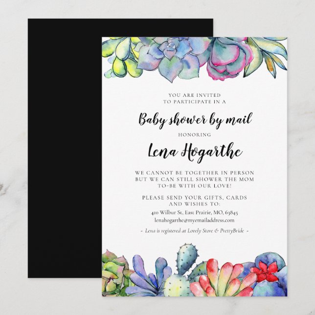 Invitación Suculento cactus acuarela Baby Shower por correo (Anverso / Reverso)