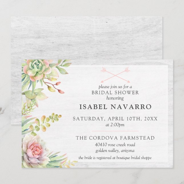 Invitación Suculento Cactus Bridal Shower (Anverso / Reverso)