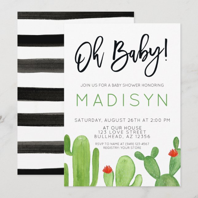 Invitación Suculento Cactus Fiesta Baby Shower (Anverso / Reverso)