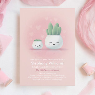 Invitación Suculento Chica Kawaii Invita rosado Baby Shower
