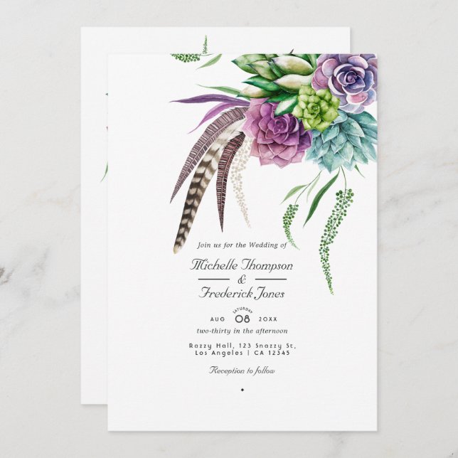 Invitación Suculento código QR místico RSVP Bohemian Boda (Anverso / Reverso)
