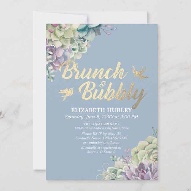 Invitación Suculento color de agua Brunch & Bubbly Bridal Sho (Anverso)
