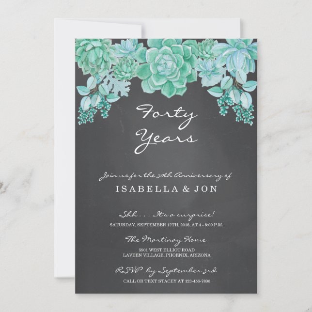 Invitación Suculento en Fiesta del Aniversario del Boda de Ch (Anverso)