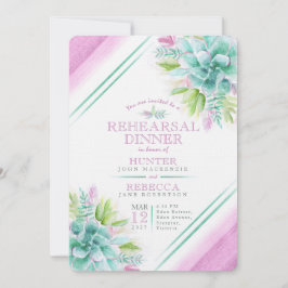 Invitación Suculento ensayo acuarela verde púrpura cena