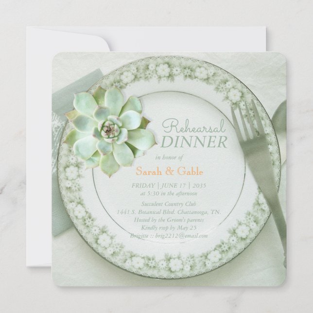 Invitación Suculento ensayo Boda Cena (Anverso)