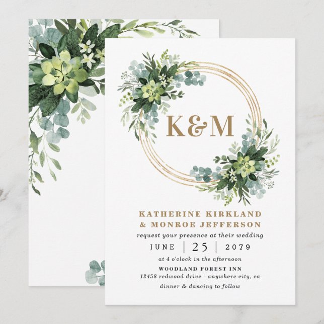 Invitación Suculento Eucalyptus Elegante Boda del Boho Greene (Anverso / Reverso)