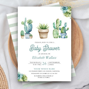 Invitación Suculento Greenery Cactus Pots Baby Shower