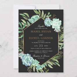Invitación Suculento Greenery Geométrico Gold Frame Boda