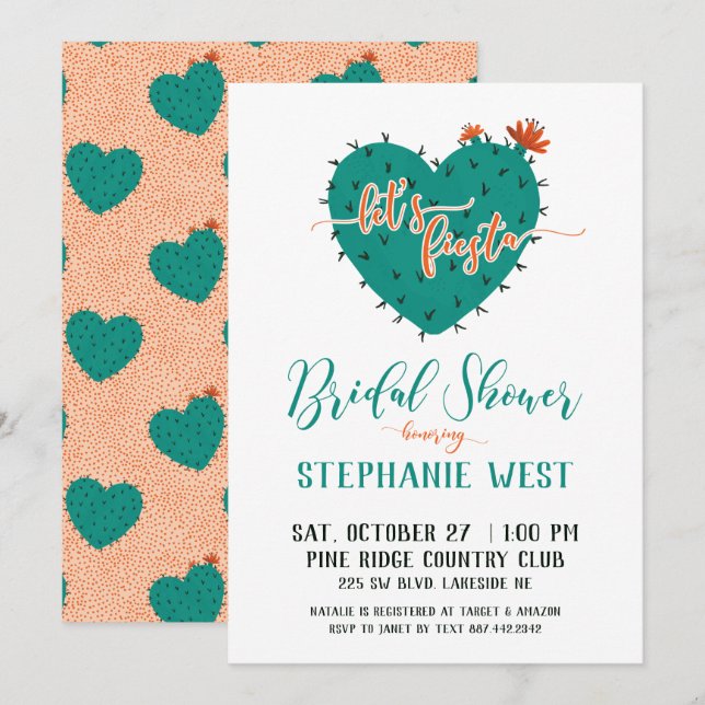 Invitación Suculento Heart Fiesta Bridal Shower (Anverso / Reverso)