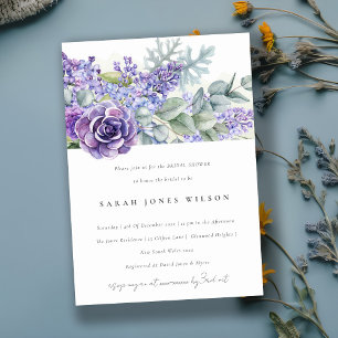 Invitación Suculento Lilac Eucalyptus Fauna Bridal Shower
