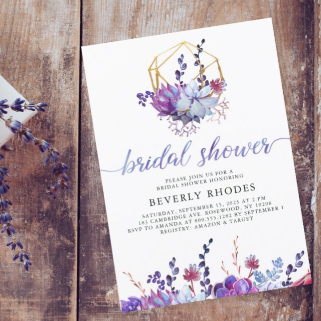 Invitación Suculento Morado Floral Ducha Bridal (Subido por el creador)