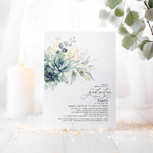 Invitación Suculento oro verde deja la graduación de Boho
