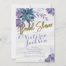 Invitación Suculento Relieve metalizado dorado acuarela ducha