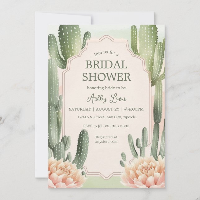 Invitación Suculento Romance Bridal Invite a Cactus boho (Anverso)