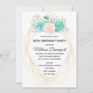 Invitación Suculento rosa y verde moderno Cumpleaños de color
