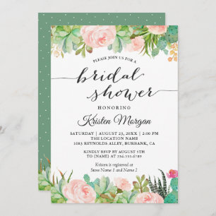Invitación Suculento Rústico Cactus Floral Bridal Shower