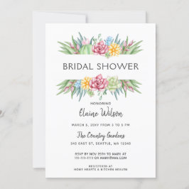 Invitación Suculento Rústico Cactus Rosa Floral Bridal Shower