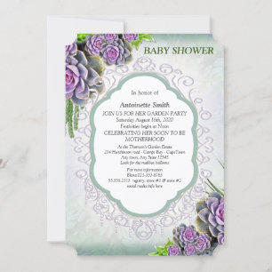 Invitación Suculento Sea Green, violeta Bouquet Baby Shower