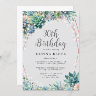 Invitación Suculento String Lights Bonito 30 cumpleaños