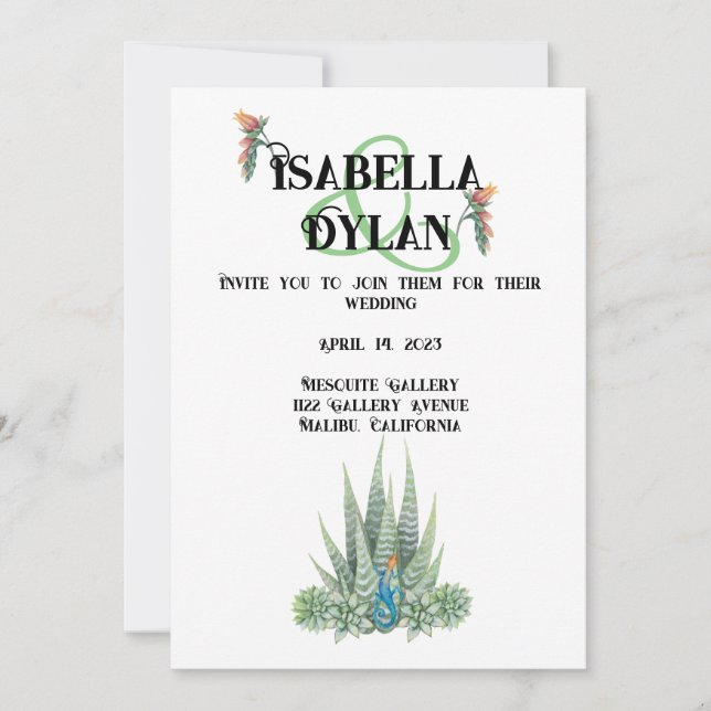 Invitación Suculento tema del Boda del desierto (Anverso)