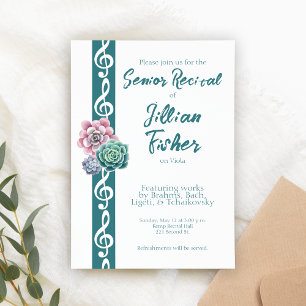 Invitación Suculento Treble Clef Tema Senior Música Recital
