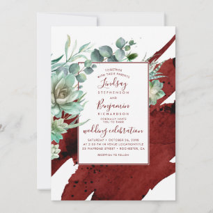 Invitación Suculento verde Borgoña Boda moderno rojo
