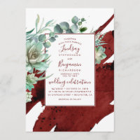 Suculento verde Borgoña Boda moderno rojo