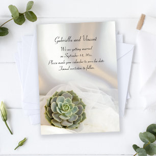 Invitación Suculento verde en la boda blanca salva la fecha