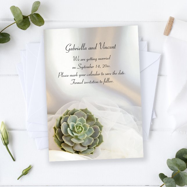Invitación Suculento verde en la boda blanca salva la fecha (Subido por el creador)