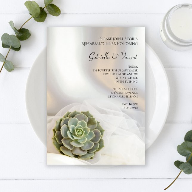 Invitación Suculento verde en la cena de ensayo de Bodas blan (Subido por el creador)