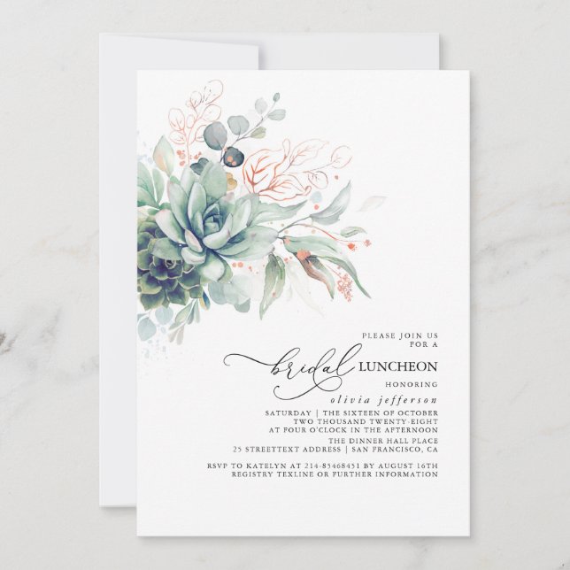 Invitación Suculento Verdor Elegante Sale Bridal Luncheon (Anverso)