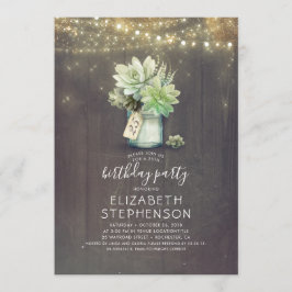 Invitación Suculento Verdor Mason Jar Cumpleaños Rústico