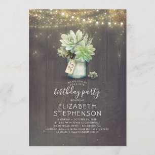 Invitación Suculento Verdor Mason Jar Cumpleaños Rústico