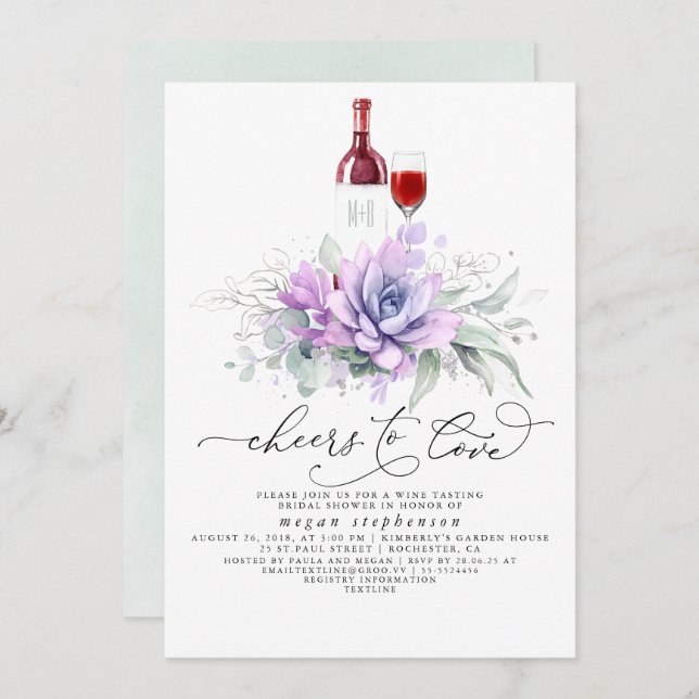 Invitación Suculento Vino de Verdor Degustación Ducha Bridal (Anverso / Reverso)