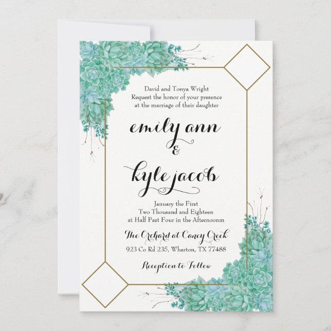 Invitación Suculento y Boda de oro (Anverso)