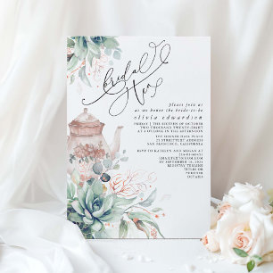 Invitación Suculento y elegante verde Fiesta de té de ducha d