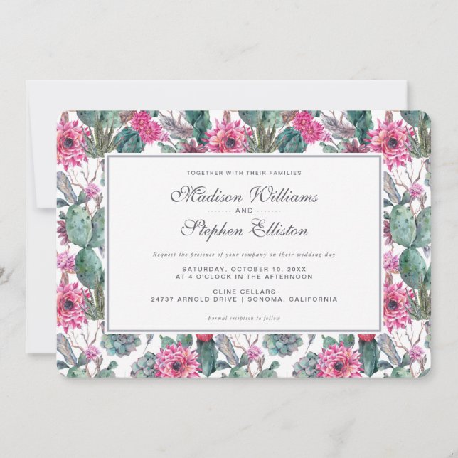 Invitación Suculento y floral bohemio - Boda (Anverso)