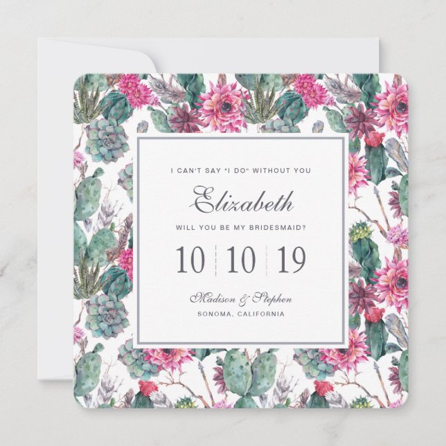 Invitación Suculento y floral bohemio - Novia (Anverso)