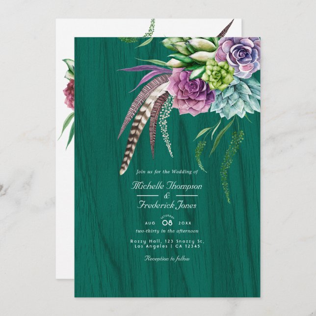 Invitación Suculento y místico Boda de RSVP de código QR bohe (Anverso / Reverso)