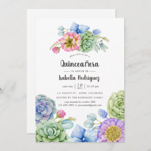 Invitación Suculento y moderno Floral Quinceañera